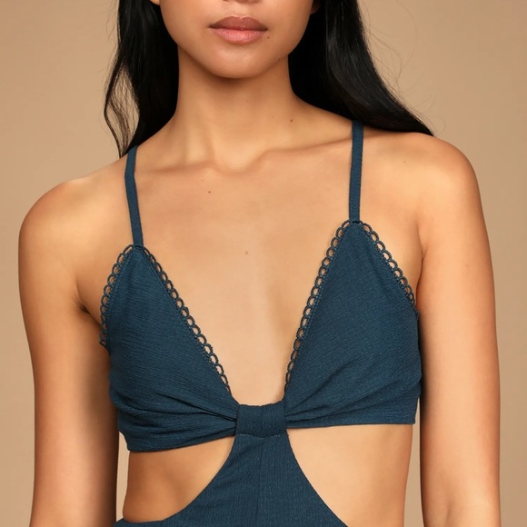 Lulus Teal Tie-Back Wide-Leg Jumpsuit Women’s Size L Cutout Sleeveless - Picture 6 of 8